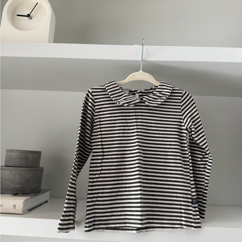 Black & White Striped Long Sleeve Top with Peter Pan Collar - Picture 2 of 5